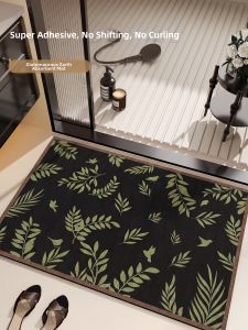 Green Floral Antique-style Diatomaceous Earth Water Absorbent Bath Mat