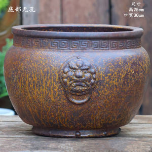 Retro Handmade Ceramic Basin Flowing Water Ornaments Ancient Fish Farming Garden Landscape Ceramic Water Tank Waterfall Hydroponic Non-Hole Flower Pot