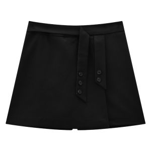 KUHNMARVIN | Quần Skirt Đen Cao Waist Có Nút Chống Xem Qua Dày