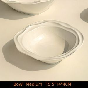 French Wave Pattern Ceramic Bowls - 4 inch 6 inch 8 inch Tableware Bowls for Home Use Breakfast Oatmeal Dessert