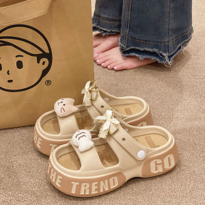 Adorable Cartoon Themed Womens Sandals Summer Outdoor Wear Thick Heel Heightening Beach Anti-slip Two-Way Slip-On Clogs