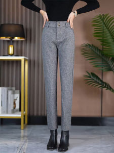 High Waist Thickened Fleece Lined Woolen Suit Pants for Women Autumn Winter Casual Straight Leg Pocket Pants Warm Trousers