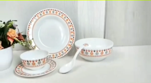 Piring Melamin 9 inch - Piring Makan Aesthetic - Piring Motif - Piring Cekung - P4609