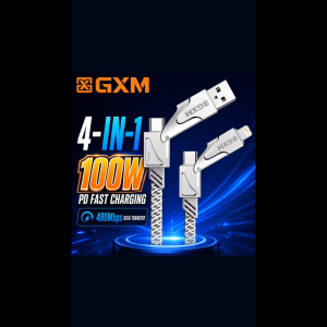 GXM 100W 4-in-1 Fast Charging Data Cable  PD USB-C & USB-A to Type-C/Lightning 480Mbps 1.2m Braided Cable