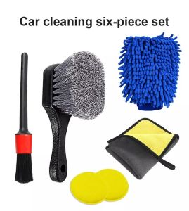 SEAMETAL Microfiber Car Wash Gloves Towels 1 Set 6 Cleaner Brush Sponge Car Detailing Cleaning Kits Interior Care