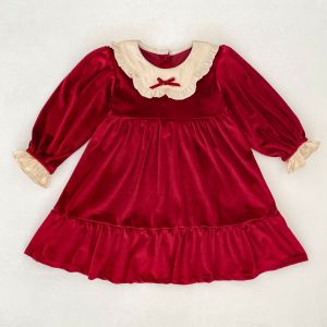 Christmas New Baby Girls Dress Winter Velvet Clothes Kid Girl Party Dress Red Bow Kids Clothing Princess Children Dresses Girls