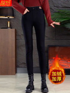 Womens High Waist Fleece Lined Thickened Skinny Pants Fall Winter New Style Black Bottom High Elasticity Casual Pencil Pants