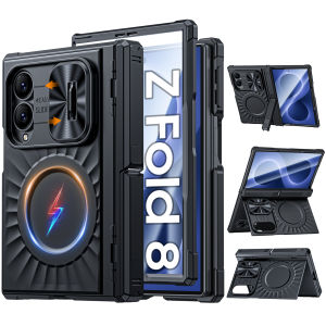 for Samsung Galaxy Fold 8 Case with MagneticTempered Glass Screen Protector Slim Translucent Matte Shockproof Case-Blue