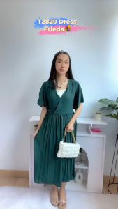 [Basica Moda] 12820 Gaun Dress Wanita Midi Frieda Twistcone Import