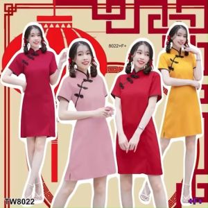 B8022 Dress ชุดเดรสคอจีนแขนสั้น ติดกระดุมจีนเฉียงไหล่ Dress Chinese collar short sleeve dress Chinese buttoned on the shoulder