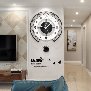 💥Dream Best🔥 Modern Wall Clock 3D Hollow Design Pendulum Silent Metal Pointer Display Round Hanging Watch Living Room Wall Decor 35*43cm
