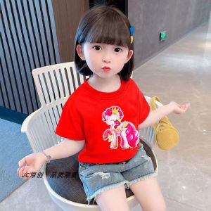Luminous Unicorn Cotton T-Shirt for Girls Summer Short Sleeve Glowing Light Pure Cotton Baby Clothes Cartoon Anime Style round Neck