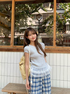 Áo Thun Nữ Tay Ngắn Dệt Kim Ôm Vừa Vặn Phong Cách Ballet Ngọt Ngào Ren Ghép Nối Mùa Hè 2025 Li Xing Meng