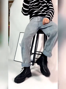 Mens Autumn Shoes Boots Mens British High-Top Leather Shoes Casual Leather Shoes Korean Style With Black Leather Boots