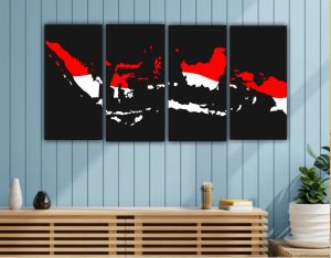 Hiasan dinding poster kayu peta Indonesia 1 set dapat 4 pcs decorasi rumah