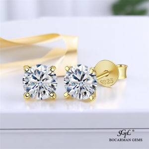 0.5CT/1CT/2CT/3Carat GRA White Round Four Claw D Moissanite Earrings & 925 Silver Plated Platinum