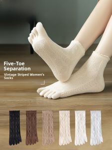 miiow | Womens Five-Finger Floor Socks Breathable Split-Toe Antibacterial Deodorant Sweat-Absorbing Short Pure Color Mid-Calf