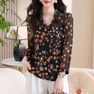 DAIXIANGFEIZI | Floral Chiffon Shirt for Mothers Spring Autumn Fashion