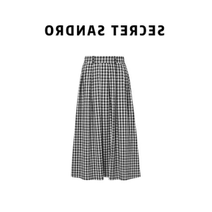 Zhang Yuan Same Style Womens Japanese Style Simple Black and White Gingham Skirt Womens Summer High Waist A- line Umbrella Skirt Midi Skirt