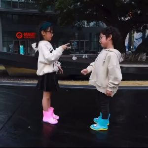 Low Cut Rain Boots (Bota) For Kids Wide Round Toe Children Rainboots Baby PVC Rubber Waterproof Kids Water Shoes Lovely Cartoon Rain Boots Platform (31-35) KM