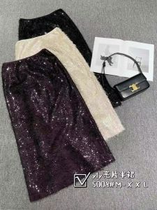 Shiny Sequin Heavy Embroidery High Waist Bodycon Skirt Elegant Ladylike Fashionable Autumn Winter Mid-Length A-Line Skirt
