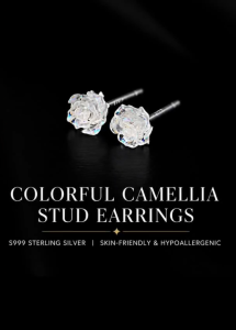S999 Sterling Silver Camellia Stud Earrings Elegant Colored Floral Earrings for Women New Arrival High-End Luxury Pierced Ear Jewelry