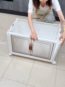 【SG Stock】Folding Storage Box Kitchen Organiser Transparent Double Door Foldable  Home Clothes Snacks Storage Cabinet