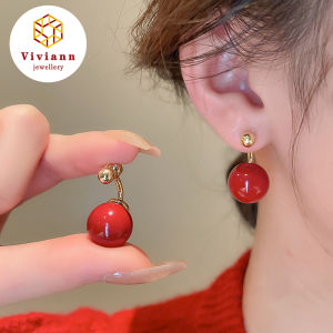 Viviann Original sterling silver Red Jade 14mm Round Jade Earrings Color Big Ball Earrings with Jade Drop Earrings for Women Girl Jewelry Gift New Year Festival Jewelry Gifts New Year Earrings Celebrating Spring Festival Red Earrings