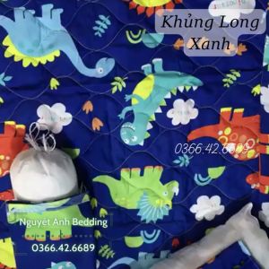 (DEAL SỐC) 🍎 Full SET Chăn Gối Cho Bé Mầm Non 5 món 🍇 Mền đắp được trần bông mẫu Khủng long xanh - Được chọn mẫu thoải mái