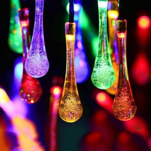 Solar Christmas Light Waterproof Tree Lights Outdoor Solar Power Water Drop String Light Fairy Lights For Courtyard Garden Balcony Terrace Roof Decoration