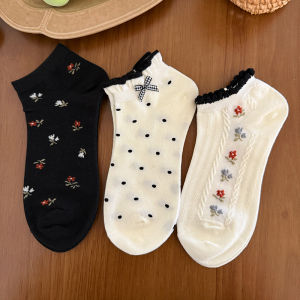 Sweet Style Cotton Socks Womens Summer Thin Pure Cotton Low Cut Short Socks Boat Socks Japanese Style Butterfly Knot Cute Girls
