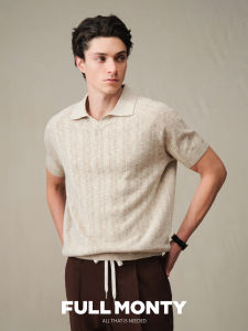 New Vertical Striped Linen Cotton V-Neck Knit Polo Shirt