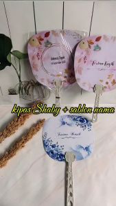 souvneir kipas-  souvenir pernikahan kipas Shaby bunga kemas plastik + cetak sablon nama