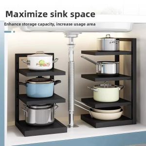 Stainless Steel Kitchen Storage Rack Multi-Functional Pot Holder Sink Drain Bag Cabinet under Sink Drying Rack Layered Design