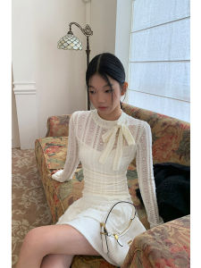 Red Celebrity Gallery Inner Wear Lace Long Sleeve Knitted Top Slim Fit Half High Collar T-Shirt for Women Autumn New Arrival