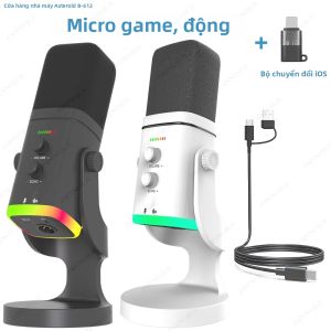 Micro USB Condenser Cho PC/Mac - Thu Âm Game Phát Trực Tiếp Podcast - Micro Để Bàn Đa Hướng Có Dây Kèm Bộ Chuyển Đổi Điện Thoại
