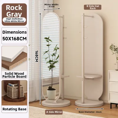 Rotatable Movable Full Length Dressing Mirror with Integrated Hanger