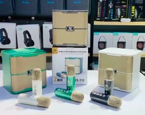 Karaoke Speaker With Mic Portable Speaker Amplifier Home KTV Outdoor Speaker Microphone Loud Sound Speaker with Two Bluetooth Wireless Microphones 3D Stereo Surround Sound