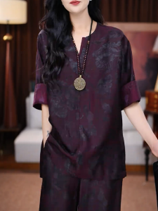 QINGNAER | Loose Stylish Retro Summer Chinese Print Short Sleeve Shirt