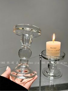 Roman Column Glass Candle Holder Crystal Transparent Vintage Decorative Items Romantic Candlelight Dinner Photo Props