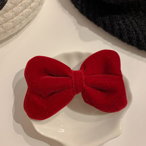 Red Velvet Hair Clip with Bow Knot for Women Side Bangs Duckbill Clip Sweet Cute Hair Accessories Autumn Winter Fashion Hairpins