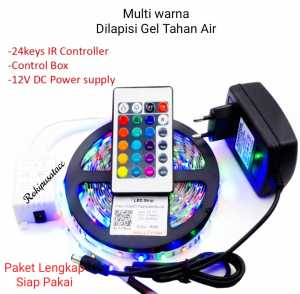Lampu Led strip Warna Warni 5M+Adaptor+Remote Led Sudah Ada Gell Tahan Air