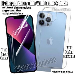 Baru!! ! Hydrogel Clear Fulset iPhone 14 13 12 15 14Pro 14Promax 14+ 13Pro 13Promax 13Mini Hidrogel Full Cover-Ful Bening Glossy-Glosy Set Jelly-Jel Hydro Depan Layar-Belakang Casing Antigores-Anti Gores Tipis-Bagus-Laris PROMAX PRO MAX Plus Fullset Mini