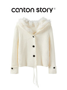Cantonstory | Áo Len Hoodie Sọc Tay Dài
