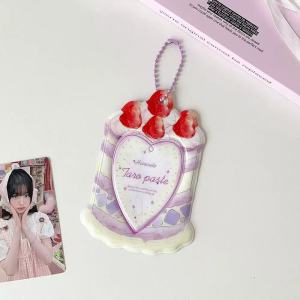 1-2PCS 3 Inch Kpop Photocard Holder Cute Strawberry Cake Heart Card Protector Portable Bag Pendant Backpack Decor Keychain Card