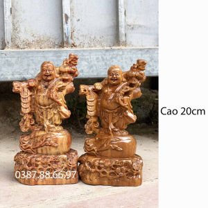 Tượng phật di lặc gánh đào cao 20cm gỗ bách xanh và gỗ huyết long cực đẹp
