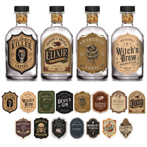 15pcs Vintage Halloween Bottle Label Stickers For Halloween Party Apothecary Potion PropsHalloween Enthusiasts Craft Home Decor