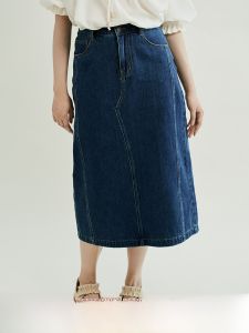 Classic Retro Denim Split Skirt High Waist Slimming French Style Summer New Arrival Womens Half-length A-Line Cotton Skirt