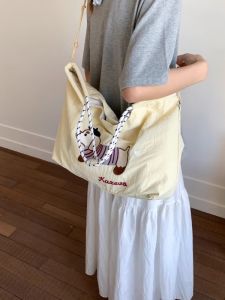 Embroidered Dog Travel Tote Bag Womens Large Capacity Commuter Shoulder Crossbody Bag Canvas Single Strap Magnetic Buckle Closure
