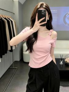 SHUAIYUE | Áo Thun Dáng Ôm Cổ Trụ Kiểu Nơ Đơn Giản